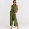 New Summer/Fall Sleeveless Tank Top and Wide-Leg Cropped Pants Casual Set for Women