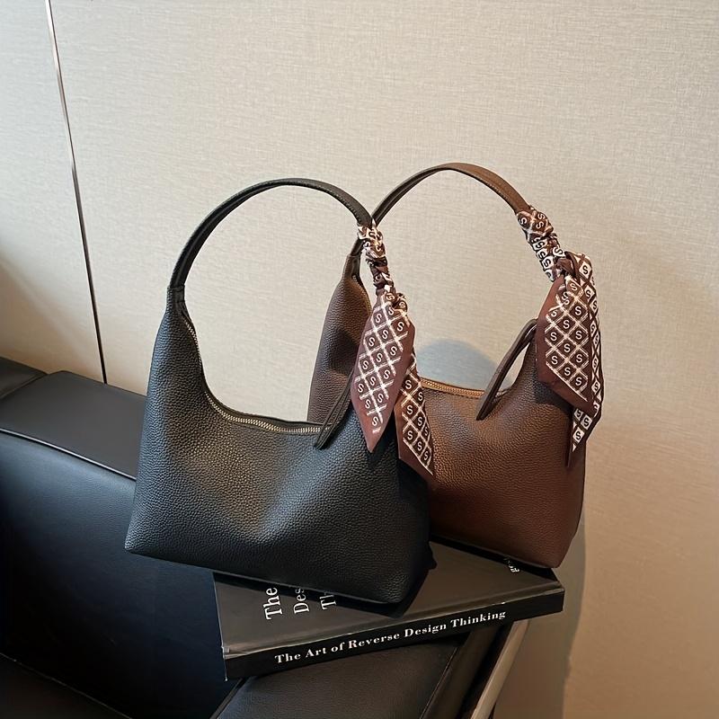 Borsa a Spalla Singola da Donna Borsa a Spalla Singola Scarf Retrò Francese Borsa a Tracolla con Texture Litchi Versatile da Pendolare Borsa a Mano di Alta Gamma