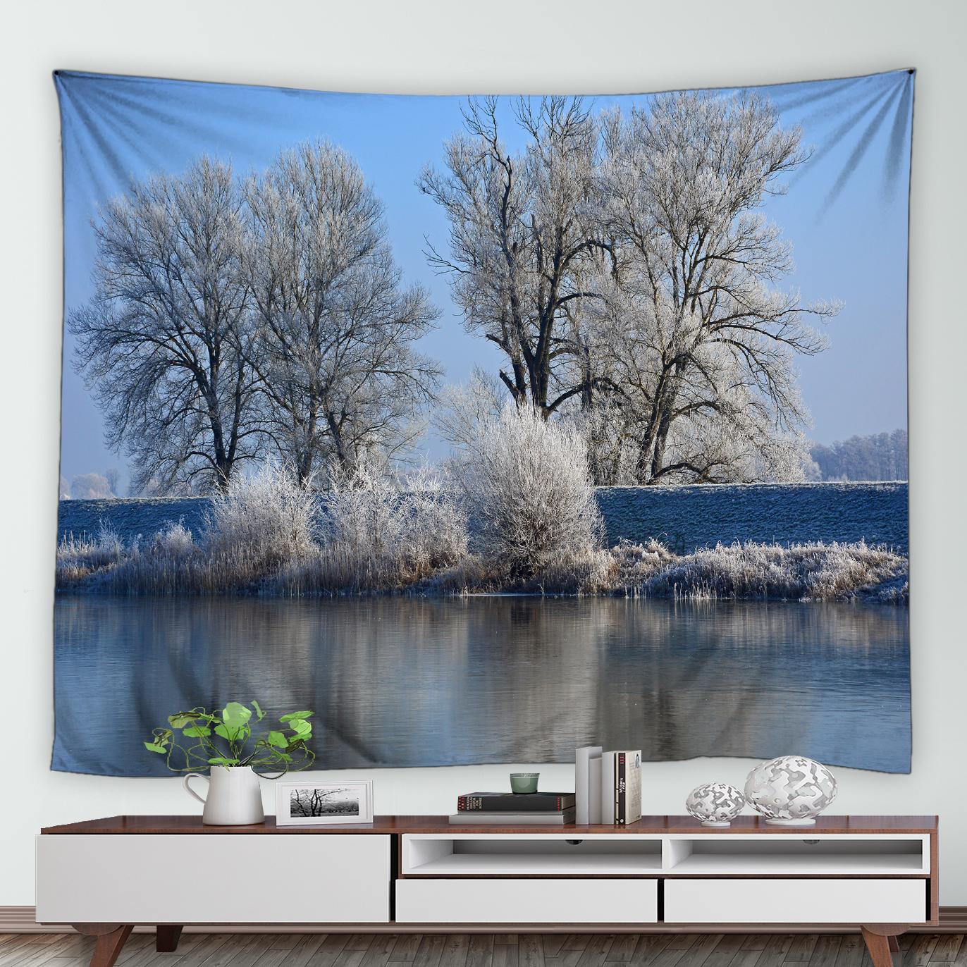 

Зимний лес, снежный принт, гобелен с узором, домашняя спальня, гостиная, декор стен общежития, тканевый гобелен 150x100cm