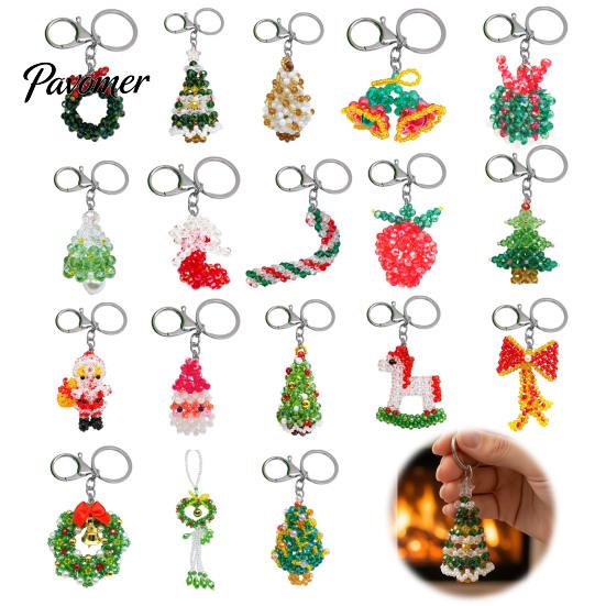 Beaded Key Holder Handmade Christmas Keychain, Xmas Tree Wreath Gift Box Bell Backpack Charm Santa Keyring, Hanging Decor for Party Favors