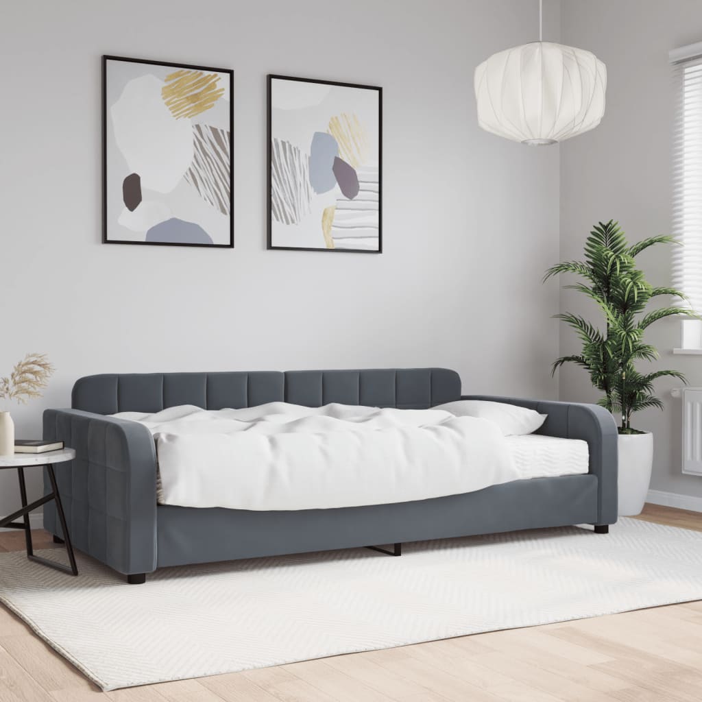 Vidaxl Sofa Z Materacem Do Spania, Ciemnoszara, 100X200 Cm, Aksamit