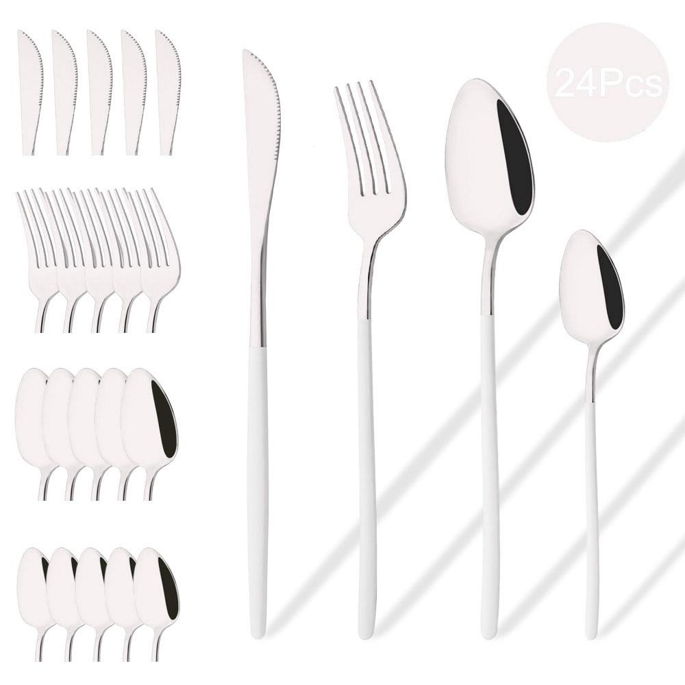 Zestaw sztućców Western 24-częściowy zestaw stołowy Naczynia ze stali nierdzewnej Czarny Srebrny Łyżka Widelec Nóż Zestaw obiadowy Sztućce domowe