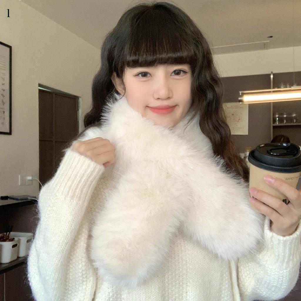 1Pc Korean Version of Student Hair Cross Long Scarf Warm Imitation Fur Fox Hair Solid Color Scarf Scarf Neck Autumn and Winter Women Thickened