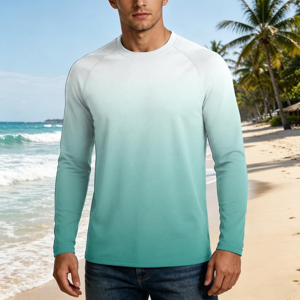 Men's UPF50+ Sun Protection Long Sleeve Shirt Stretch Fabric Lightweight Breathable Outdoor Activewear Top
