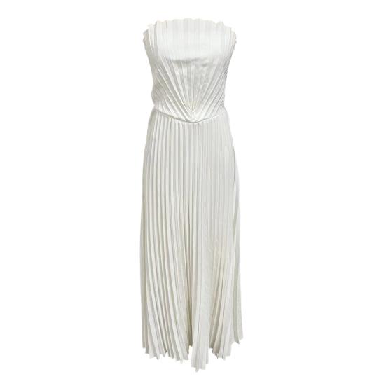Summer Pleated Chiffon Dress for Women Shell Design Strapless Tube Top Maxi Flowy Dress Backless Formal Wedding Guest Dress