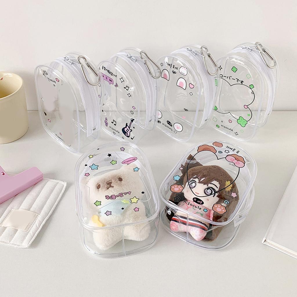 Portable Clear Hanging Storage Bag For Mini Figures Dolls Collectibles With Keychain Attachment And Zipper Closure