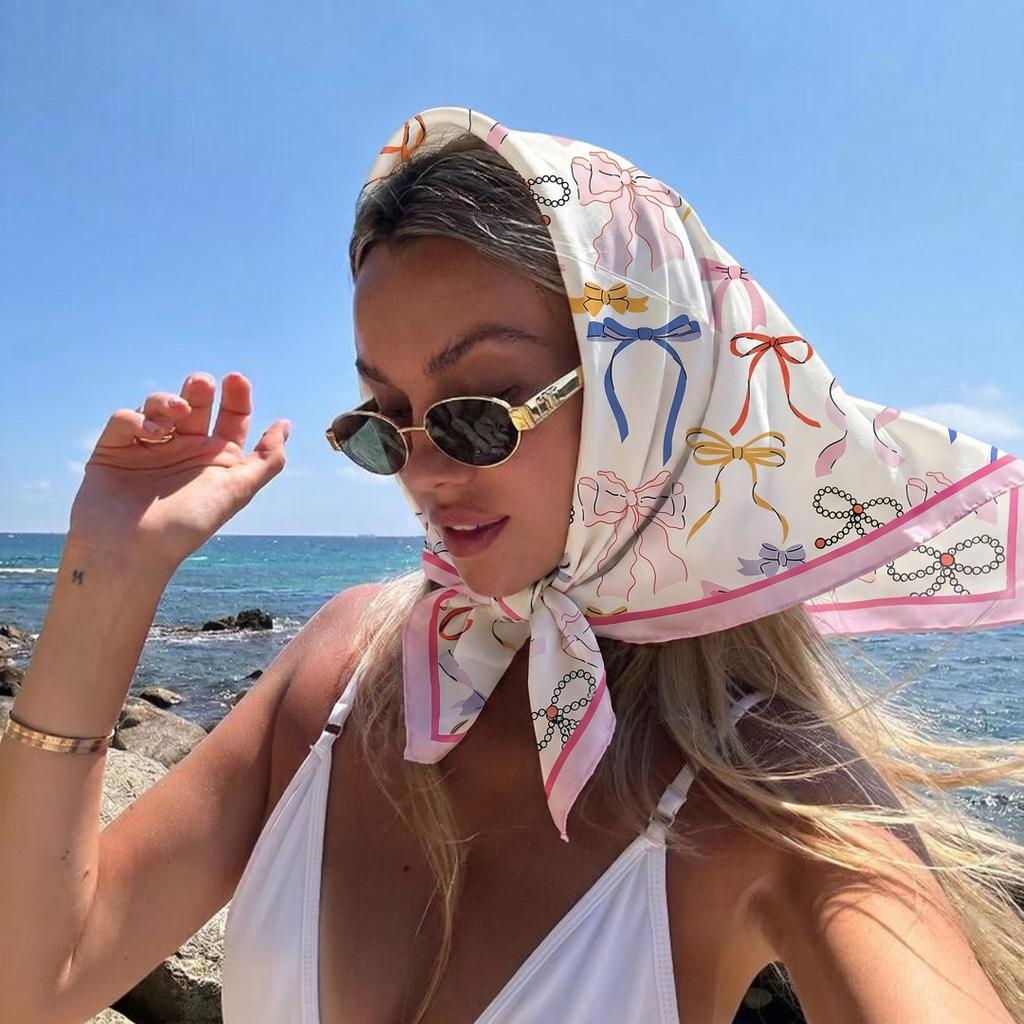 Print Scarf Square Hijab Headscarf Bandana Handkerchief Silk Scarves Woman Female Wraps Headband Art Modern Accessory