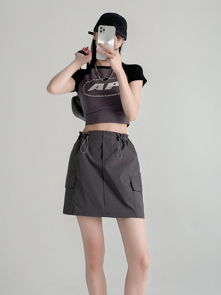 Retro Cargo Skirt for Women Summer Drawstring High Waist Slim Mini Shorts Skirt Fashion Design Preppy Style Style Female Clothes