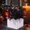 Halloween Flower Arrangement Day Of The Dead Artificial Black Flowers Bouquet With Wooden Vase Gothic-Style Centerpieces