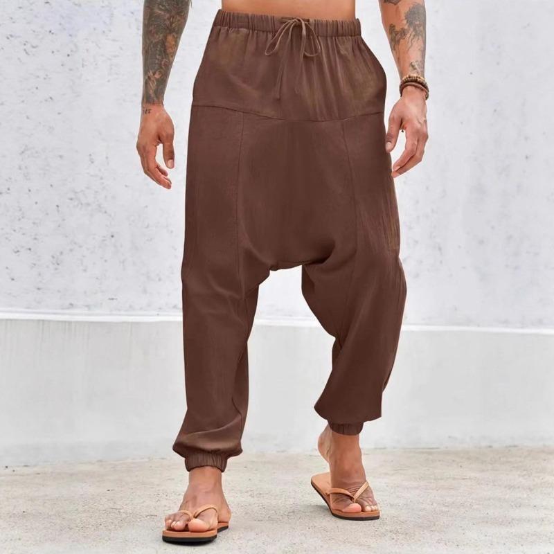 

Fashion Loose Men s Pants Summer Breathable Lace-up Beach Pants with Feet XS