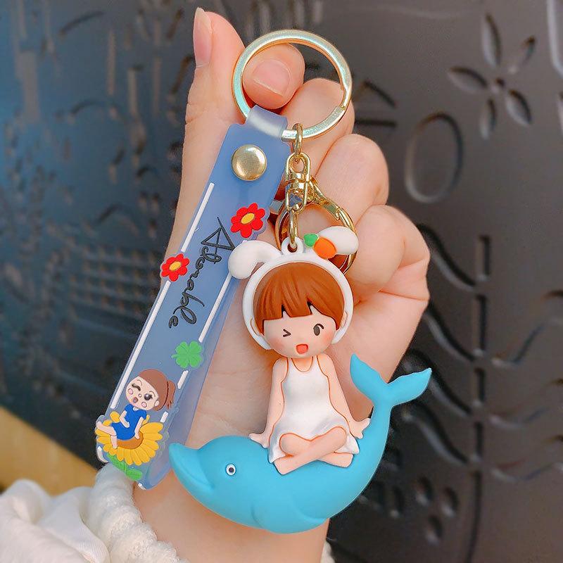 

Cute Cartoon Dolphin Girl Key Chain Creative Female Couple Car Bag Pendant Small Gift Keychain opp bag packaging