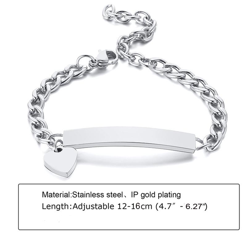Engraved Custom Name ID Bracelet With Heart for Little Boy Girl, Stainless Steel Personalized Jewelry Birthday Gift