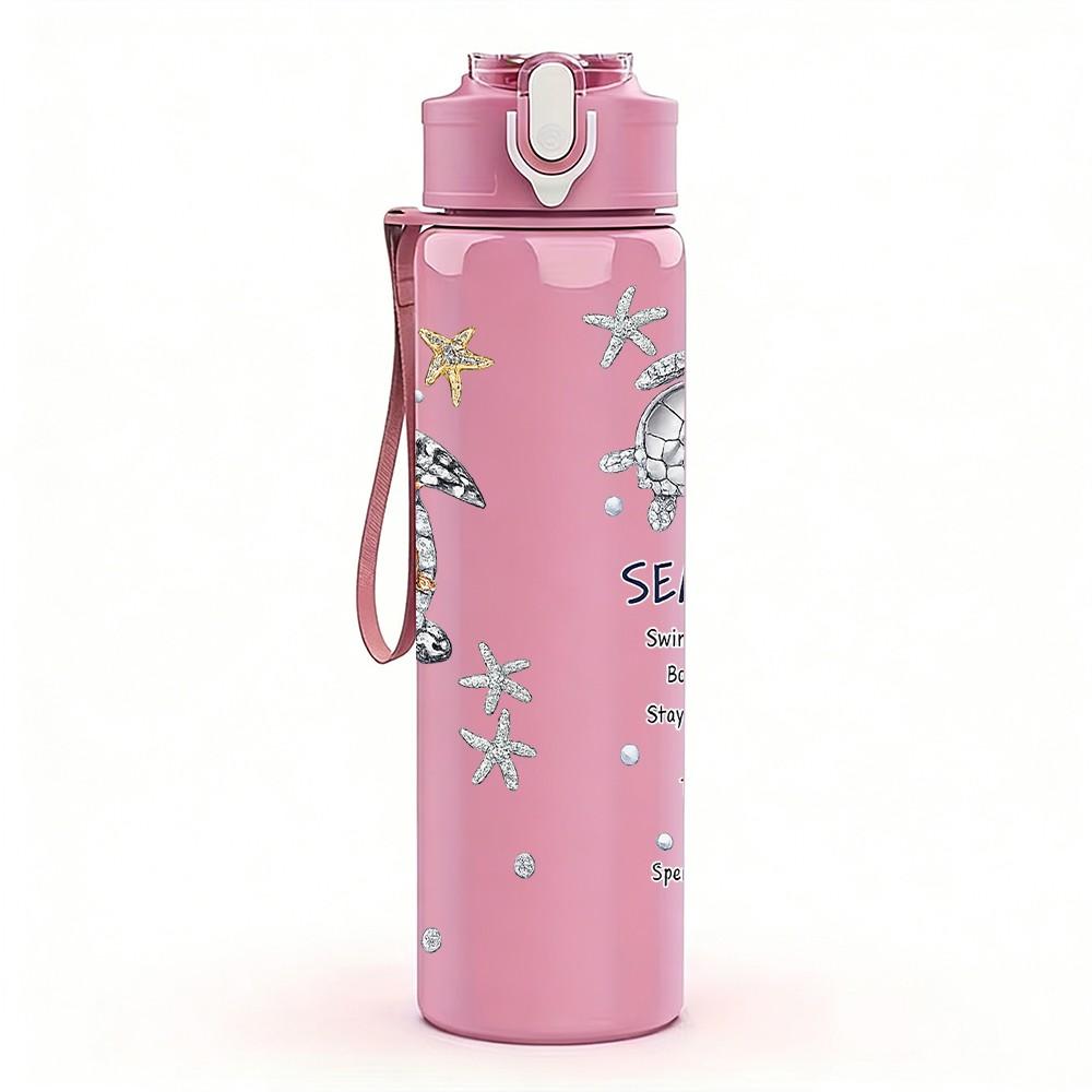1PC Star Angel Faith Minimal Line Art Print 750ml Color Plastic Sports Water Bottle Leakproof Flip Straw Lid Suitable for Sports Office Home Use