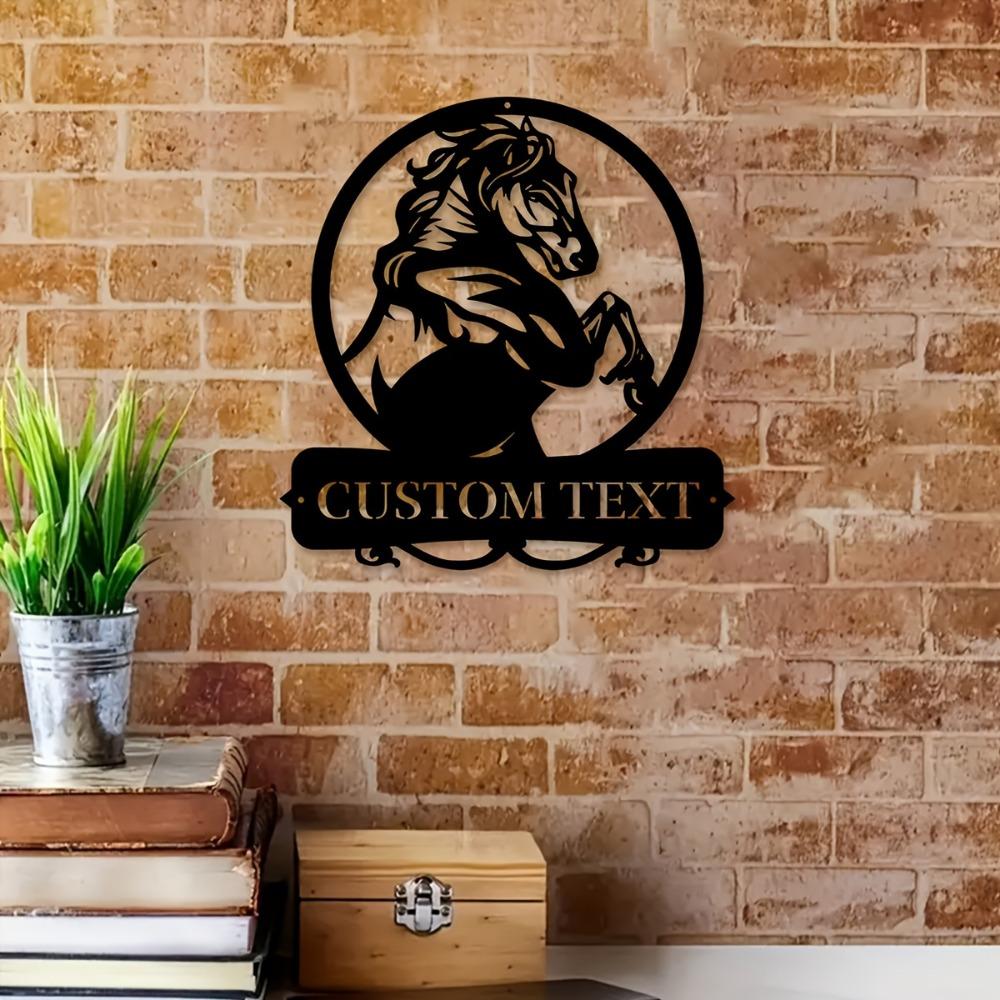 Panneau en Métal Cheval Nom de Famille Personnalisé Décor Mural Rustique Sculpture Personnalisée Cadeau de Fête Art de Ferme