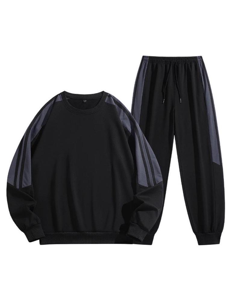 2025 New Cross-border Men's Two-Stripe Casual Crew Neck Outfit - Youth Spring/Autumn Fashion Set