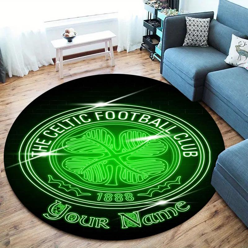 Celtic FC Wappen Benutzerdefinierter Name Runder Teppich Teppich für Wohnzimmer Schlafzimmer Sofa Spielzimmer Dekor Rutschfeste Bodenmatte