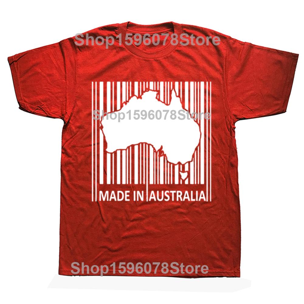 

Funny Made in Australia Barcode Aussie Map T Shirts Men Women Cotton Humor Australian Tee Short Sleeve Unisex Loose Clothing S