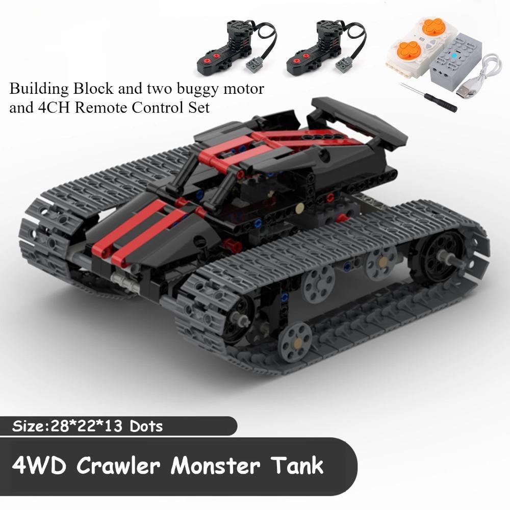 MOC 4WD Crawler Monster Tank High Speed Buggy Motor Off-Road Cross Excavator Chassis APP Remote Control Building Blocks Vehicle