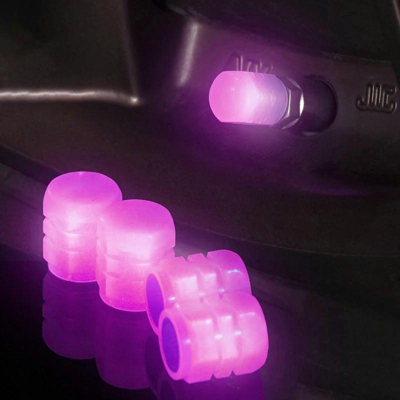 Purple and Green Luminous Tire Valve Caps for Car Motorcycle Bike Tyre Hub Glowing Cap Dustproof Nozzles Cover Car Accessories Valve Stems 1