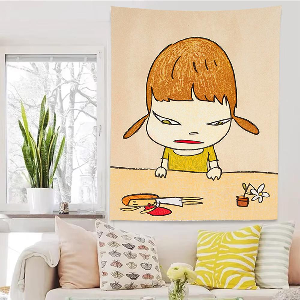 Yoshitomo Nara Tapestry Cutecore Kawaii Aesthetic Room Decor Wall Art Room Decoration Accessories For Bedroom Dorm