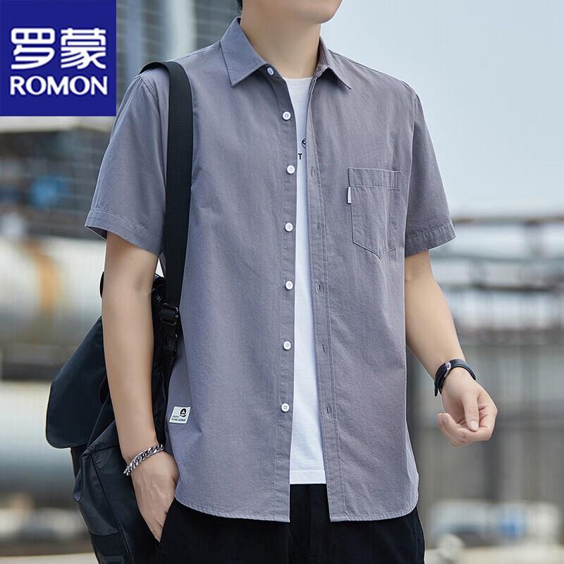 Romon Men's Short-Sleeve Cotton Casual Shirt