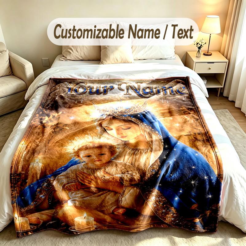 Virgin Mary Theme Custom Blanket Personalized Name & Text Customized Soft Warm Throw Blanket Home Decor