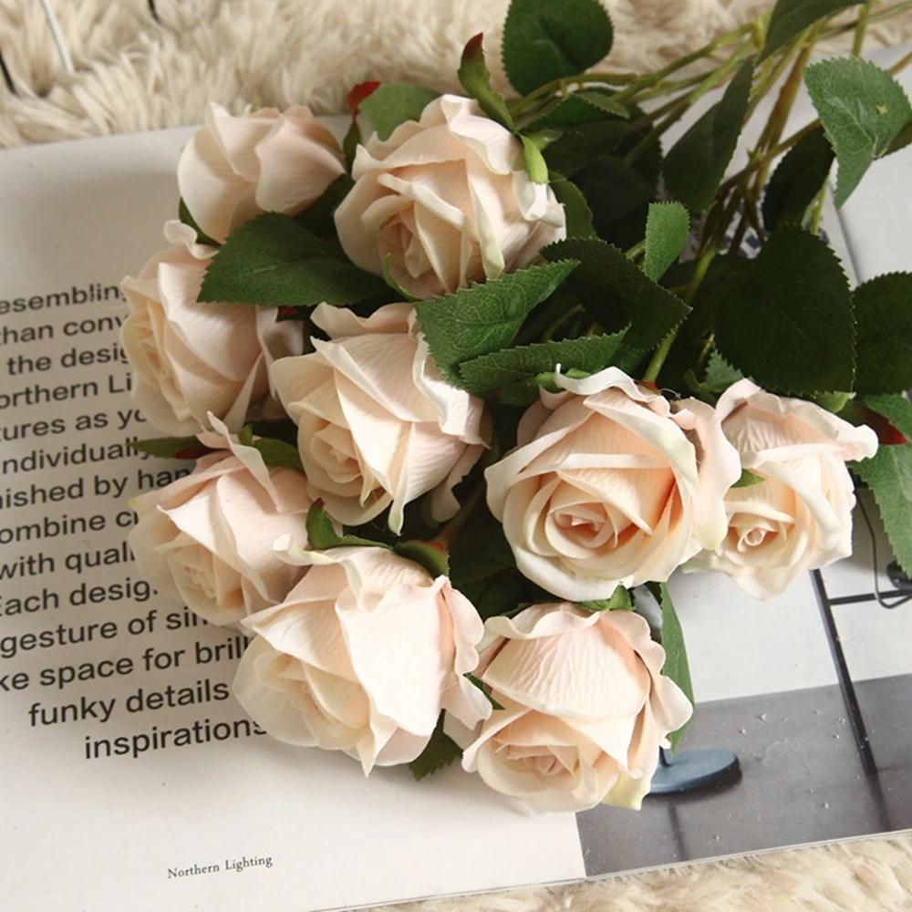 Tenvity 5pcs Long Branch Rose Artificial Flowers For Wedding Home Vase Decor Christmas DIY Wreath Accessories Silk Fake Flowers