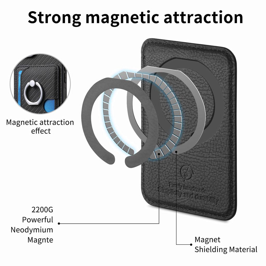 For iPhone 16 Pro Case Ring Kickstand Leather Back Cover with Magnetic Detachable Card Holder