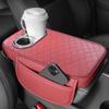 Polštářek na opěrku ruky středové konzole auta z PU kůže se 2 držáky na nápoje a boční kapsou Zvýšená podložka do auta Potah na opěrku ruky do auta