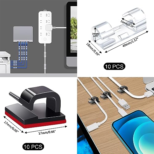 SOULWIT 200-teiliges Kabelmanagement-Kit mit 4 Kabelkanälen, 7 Kabelhaltern, 37 Kabelclips, 20 Nagelschellen, 20 Klett-Kabelbindern + 2, 10 Haken-an