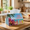 1pc Coastal Summer Surfboard Tissue Holder - A Versatile Napkin Dispenser Crafted from Sturdy Polyester, Featuring a Design of Pink Bougainvillea Beac