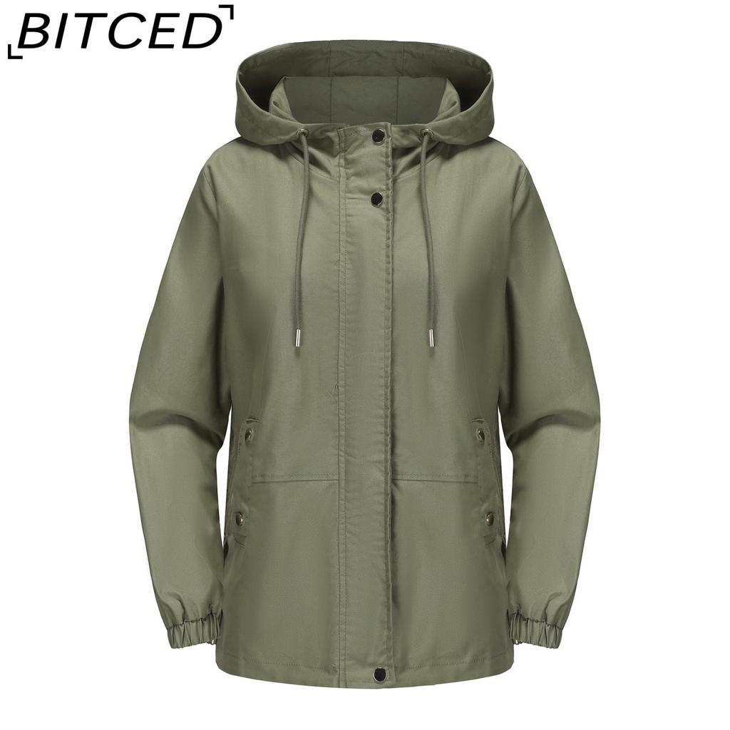 BITCED Spring/Autumn Casual Trench Coat for Women Loose-Fit Windproof Jacket with Hood Long-Sleeved Windbreaker