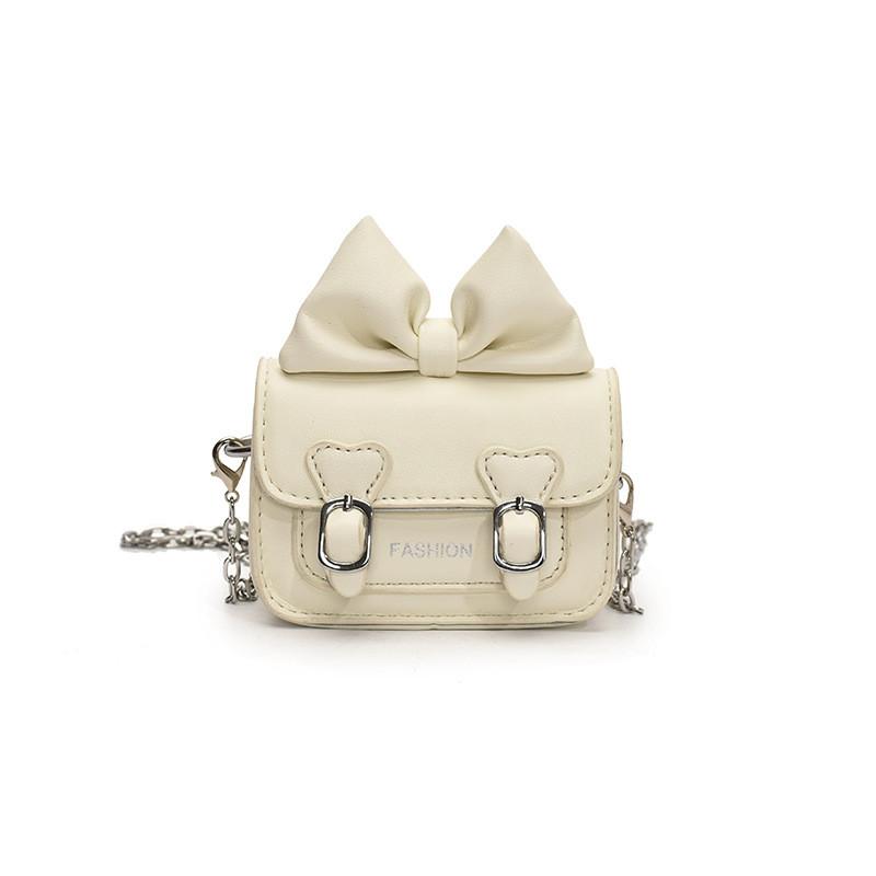 Letter Bow Pattern Solid Color Leather Children Shoulder Chain Bag Shoulder