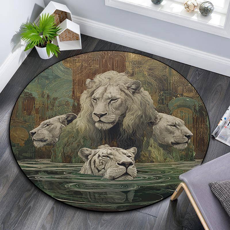 

Lions Round Area Rug,Carpet Rug for Living Room Bedroom Sofa Playroom Decor,Non-slip Floor Mat 80cmx80cm