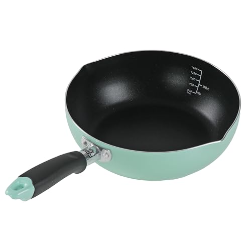 Pearl Metal Frying Pan, 22cm, 2.3L, with Graduations, Fluoropolymer Coating, Induction and Gas Compatible, Deep Frying Pan with Glass Lid, Green, HC-8