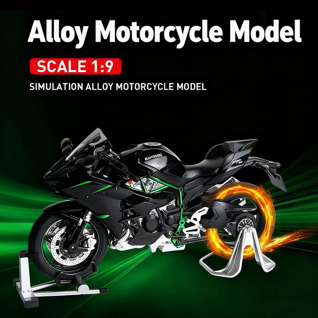 1/9 Kawasaki H2R Ninja with Spray Alloy Motorcycle Model Toy Vehicle Collection Sound and Light Off Road Autocycle Toys Car