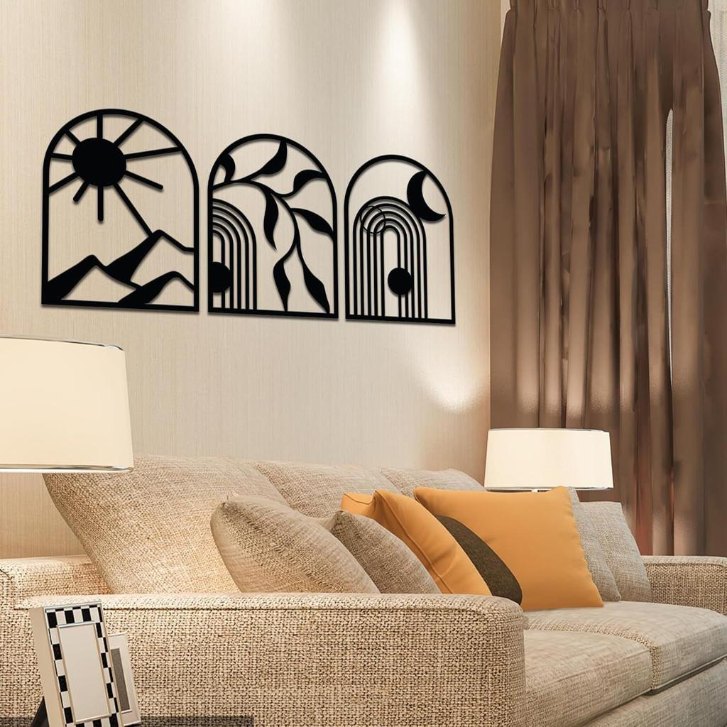 Pre-Laminated Pine Wood Classic Boho Wall Art | Laser Cut Precision | For Home Décor | For Gifting (Set of 3)