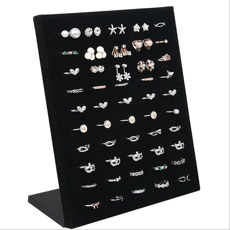 

1PC Black Velvet 50 Groove Ring Foam Holder High Jewelry Storage Earring Ring Display Stand For Retail Stores And Boutiques чёрный