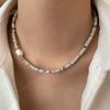 2025 Trendy Natural Stone Freshwater Pearl Collar Chain Necklace Stainless Steel Handmade Stylish Beads Zircon Bijoux Gift