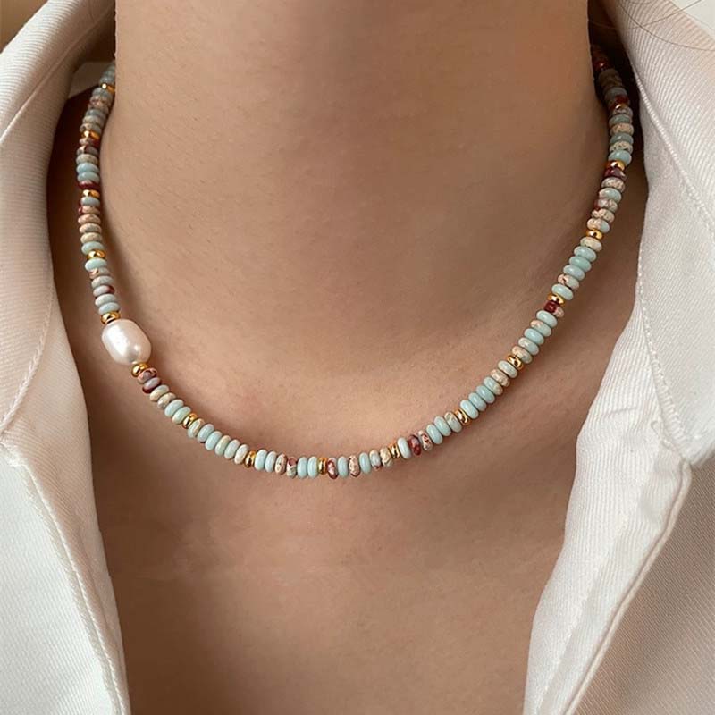 2025 Trendy Natural Stone Freshwater Pearl Collar Chain Necklace Stainless Steel Handmade Stylish Beads Zircon Bijoux Gift