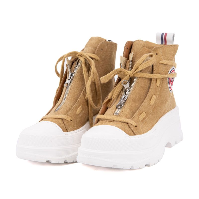 Women's White Leather High-top Sneakers with Thick Sole ICECOOL SAINT TROPEZ