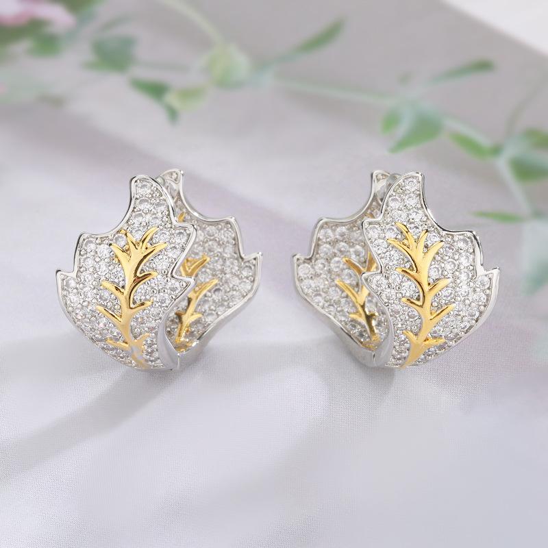 

Ювелирные серьги Серьги Лист абрикоса Полностью бриллиантовые серьги-пусеты Персонализированные женские украшения жёлтый