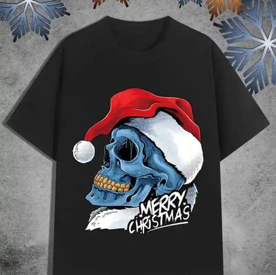 Summer Y2K Skull Pattern T-shirt, Pure Cotton Men's Round-neck Short-sleeved Printed T-shirt, Men's Sporty Style Shirt