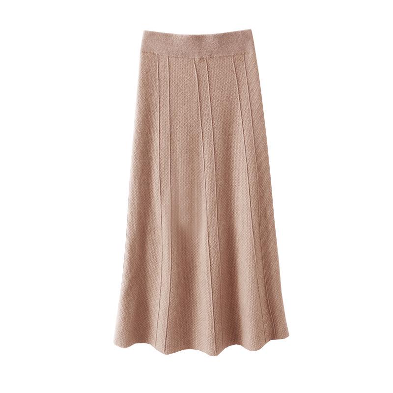 Women's Wool A-Line Midi Skirt - Elastic High Waist, Flared, Slimming, Knitted for Autumn/Winter