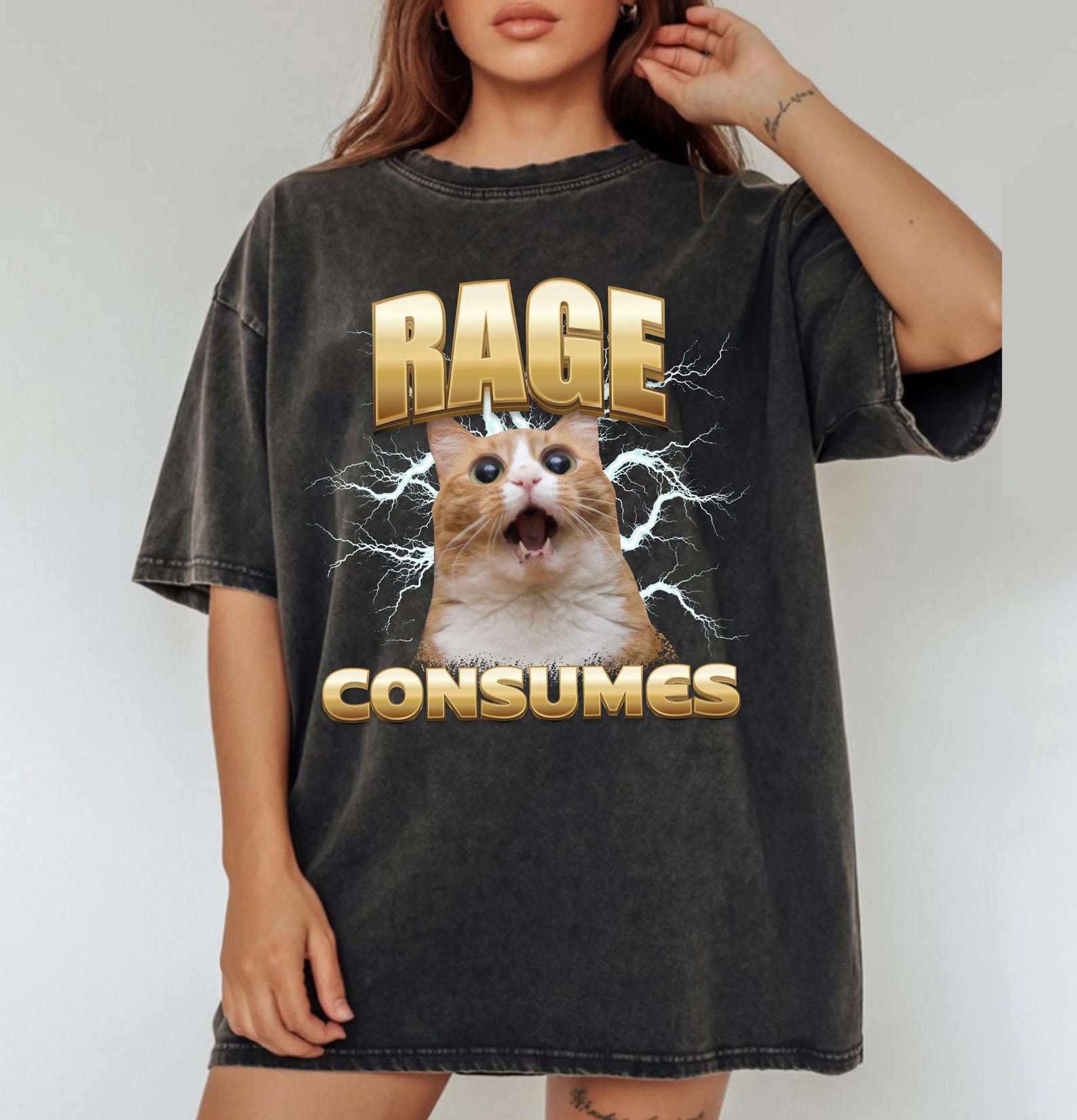 Rage Consumes Me Cat Shirt, Funny Cat Meme T-Shirt, Angry Cat Graphic, Sarcastic Kitten Tee, Ironic Cursed Cat Humor Tee Gift S