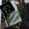Green Stones Rosary Cross Necklace Christian VirginMary Center Accessories Sweater Chain Church Jewelry Accessories