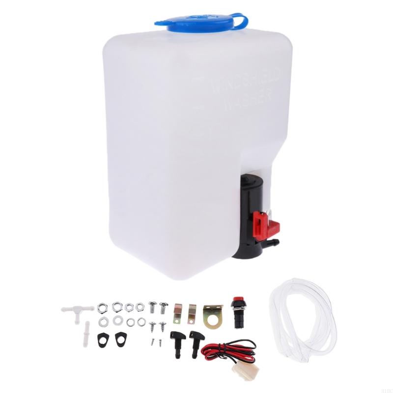 Universal Car Windshield Washer Bottle Tank Kit 12V 1.5L Windshield Tank with Jets Wiring Water Pump Hose Car Accessory