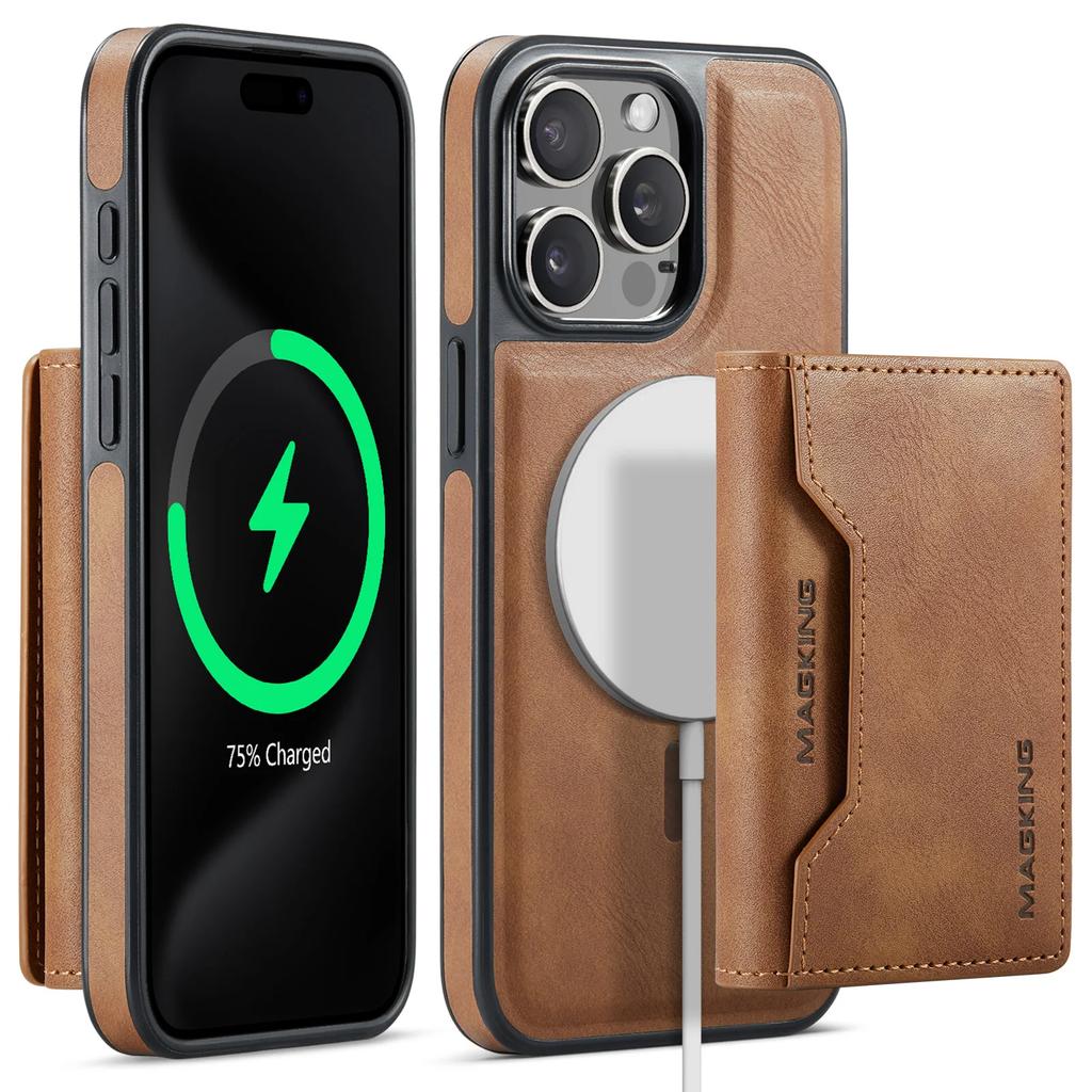 2 In 1 Detachable Magnetic Cards Solt Wallet Leather Case For iPhone 16 Pro Max 15 Plus 14 13 12 For Magsafe Wireless Charging