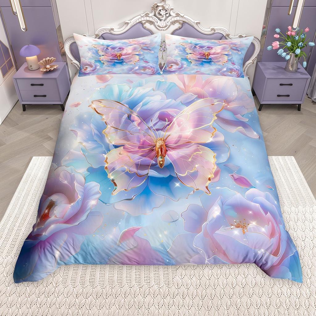 Comforter Homewish Chic Butterfly For Girls Colorful Glitter Stars Comforter Set Rainbow Flowers Bed Set