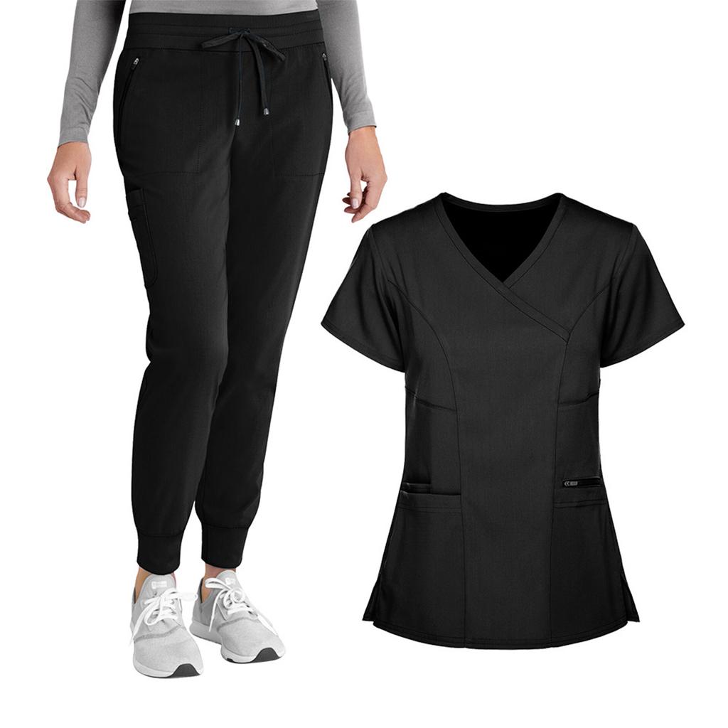Women's Loose And Comfortable V-neck Short Sleeved Workwear With Top And Beauty Suit Set